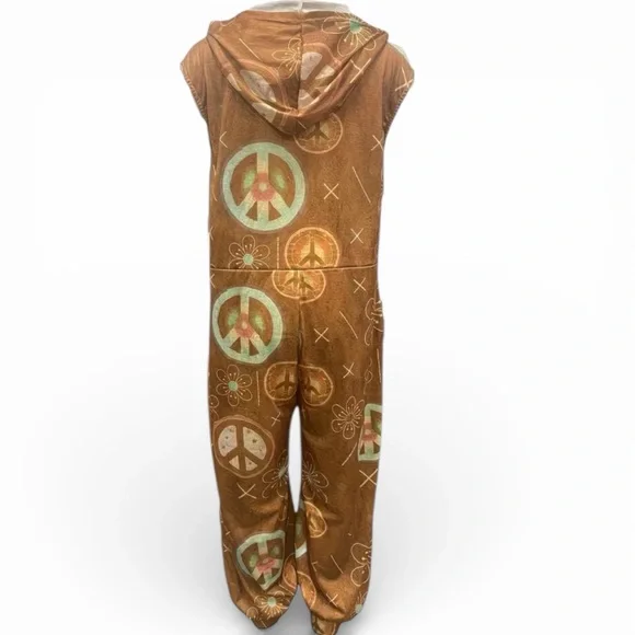 Bohemian Brown Sleeveless Jumpsuit with Peace Symbols Size: Medium NWT - Picture 2 of 3